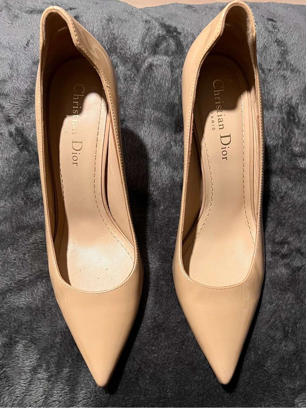Dior Beige Patent Leather Pointed-Toe Pumps